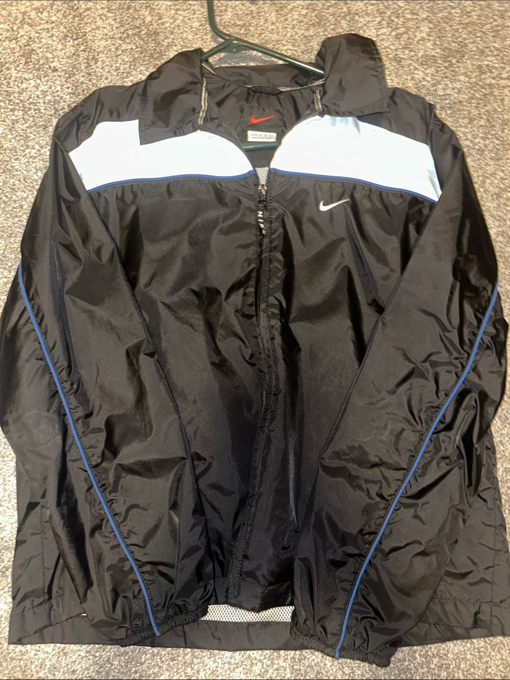 Nike Black vintage Windbreaker Jacket with White and Blue Accents